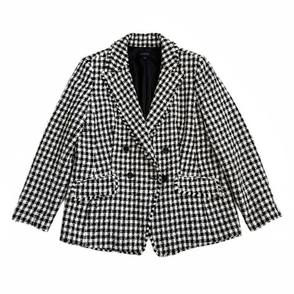 🖤🤍 Talbots Classic Houndstooth/Tweed Double-Breasted Blazer (Size 14) 🤍🖤